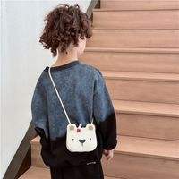 Kid's Pu Leather Little Bear Solid Color Cute Sewing Thread Square Open Shoulder Bag Crossbody Bag sku image 3