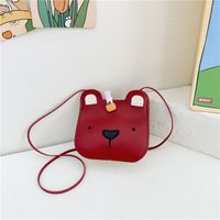 Kid's Pu Leather Little Bear Solid Color Cute Sewing Thread Square Open Shoulder Bag Crossbody Bag sku image 5