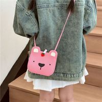 Kid's Pu Leather Little Bear Solid Color Cute Sewing Thread Square Open Shoulder Bag Crossbody Bag sku image 4