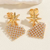 1 Pair Vintage Style Simple Style Star Heart Shape Plating Inlay Copper Zircon 14k Gold Plated Drop Earrings sku image 3