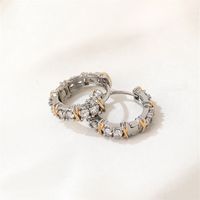 1 Piece Hip-Hop Vintage Style Simple Style Cross Plating Inlay 304 Stainless Steel Copper Zircon Gold Plated Silver Plated Hoop Earrings main image 3