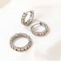 1 Piece Hip-Hop Vintage Style Simple Style Cross Plating Inlay 304 Stainless Steel Copper Zircon Gold Plated Silver Plated Hoop Earrings main image 2