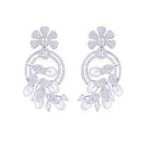 1 Pair Elegant Princess Irregular Leaves Snowflake Plating Hollow Out Inlay Copper Artificial Pearls Zircon Rhodium Plated Silver Plated Drop Earrings main image 2
