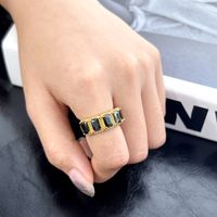 Stainless Steel 18K Gold Plated Classic Style Inlay Round Zircon Rings main image 2