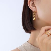 1 Pair Retro Simple Style Round Chain Plating 201 Stainless Steel 18K Gold Plated Drop Earrings main image 4