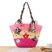 Women's Large Straw Star Cute Vegetable Basket Type Zipper Underarm Bag sku image 2