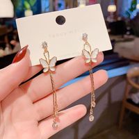 1 Pair Basic Geometric Bow Knot Tassel Plating Inlay Alloy Rhinestones Pearl Drop Earrings sku image 7