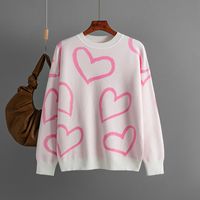 Women's Sweater Long Sleeve Sweaters & Cardigans Jacquard Vacation Heart Shape sku image 3