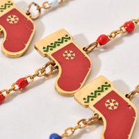 Wholesale Cartoon Style Cute Christmas Socks Stainless Steel Enamel Plating Gold Plated Bracelets main image 4