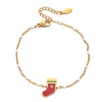 Wholesale Cartoon Style Cute Christmas Socks Stainless Steel Enamel Plating Gold Plated Bracelets sku image 5