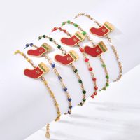Wholesale Cartoon Style Cute Christmas Socks Stainless Steel Enamel Plating Gold Plated Bracelets main image 1