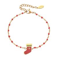 Wholesale Cartoon Style Cute Christmas Socks Stainless Steel Enamel Plating Gold Plated Bracelets main image 6