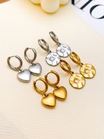 1 Pair IG Style Simple Style Star Heart Shape Polishing Plating Carving 304 Stainless Steel K Gold Plated Rhodium Plated Drop Earrings main image 1