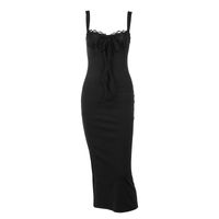 Women's Strap Dress Elegant Sexy Sling Collar Lace Sleeveless Solid Color Maxi Long Dress Banquet main image 2