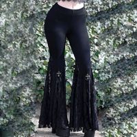 Women's Party Festival Sexy Dark Style Solid Color Full Length Lace Hollow Out Flared Pants main image 4