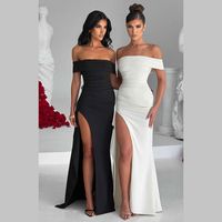 Women's Party Dress Elegant Sexy Boat Neck Long Sleeve Solid Color Maxi Long Dress Banquet Party main image 3