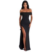 Women's Party Dress Elegant Sexy Boat Neck Long Sleeve Solid Color Maxi Long Dress Banquet Party main image 2