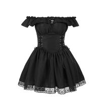 Women's Black Dress Sexy Dark Style Boat Neck Lace Sleeveless Solid Color Above Knee Party Festival main image 2