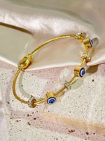 Wholesale Retro Bohemian Simple Style Devil's Eye Stainless Steel Enamel Plating Inlay 18k Gold Plated Artificial Rhinestones Bangle main image 5