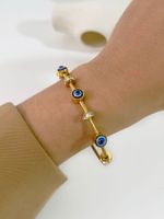 Wholesale Retro Bohemian Simple Style Devil's Eye Stainless Steel Enamel Plating Inlay 18k Gold Plated Artificial Rhinestones Bangle main image 4