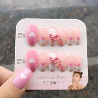 Cute French Style Sweet Heart Shape Bow Knot Plastic Nail Patches 1 Set main image 1