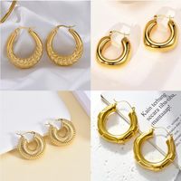 1 Pair Vintage Style Exaggerated Simple Style Round Oval Plating Metal Stainless Steel 18k Gold Plated Hoop Earrings main image 1