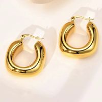 1 Pair Vintage Style Exaggerated Simple Style Round Oval Plating Metal Stainless Steel 18k Gold Plated Hoop Earrings main image 3