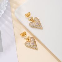 1 Pair Romantic Sweet Simple Style Heart Shape Plating Inlay Alloy Zircon 18k Gold Plated Drop Earrings main image 7