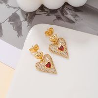 1 Pair Romantic Sweet Simple Style Heart Shape Plating Inlay Alloy Zircon 18k Gold Plated Drop Earrings main image 6