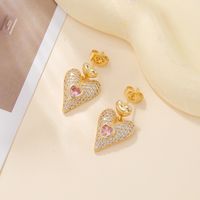 1 Pair Romantic Sweet Simple Style Heart Shape Plating Inlay Alloy Zircon 18k Gold Plated Drop Earrings main image 4