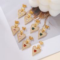 1 Pair Romantic Sweet Simple Style Heart Shape Plating Inlay Alloy Zircon 18k Gold Plated Drop Earrings main image 2