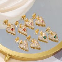 1 Pair Romantic Sweet Simple Style Heart Shape Plating Inlay Alloy Zircon 18k Gold Plated Drop Earrings main image 3
