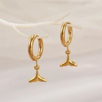 1 Pair Simple Style Fish Tail Polishing Plating Stainless Steel 18K Gold Plated Drop Earrings main image 5