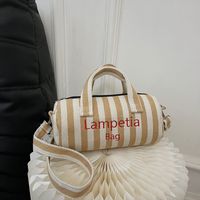 Women's Canvas Stripe Classic Style Sewing Thread Cylindrical Zipper Shoulder Bag Handbag Crossbody Bag main image 6