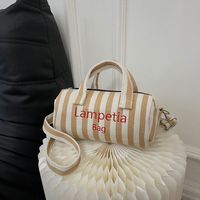 Women's Canvas Stripe Classic Style Sewing Thread Cylindrical Zipper Shoulder Bag Handbag Crossbody Bag main image 5