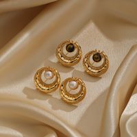 1 Pair Lady Geometric Plating Inlay Copper Natural Stone Freshwater Pearl 18k Gold Plated Ear Studs main image 1