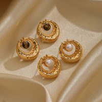 1 Pair Lady Geometric Plating Inlay Copper Natural Stone Freshwater Pearl 18k Gold Plated Ear Studs main image 2