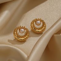 1 Pair Lady Geometric Plating Inlay Copper Natural Stone Freshwater Pearl 18k Gold Plated Ear Studs main image 3