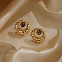 1 Pair Lady Geometric Plating Inlay Copper Natural Stone Freshwater Pearl 18k Gold Plated Ear Studs main image 4