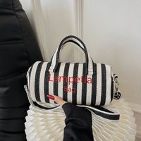 Women's Canvas Stripe Classic Style Sewing Thread Cylindrical Zipper Shoulder Bag Handbag Crossbody Bag sku image 1