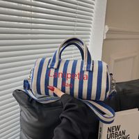 Women's Canvas Stripe Classic Style Sewing Thread Cylindrical Zipper Shoulder Bag Handbag Crossbody Bag sku image 3