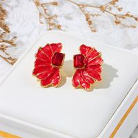 Wholesale Jewelry Ig Style Romantic Flower Alloy Rhinestones Enamel Lacquer Painting Inlay Ear Studs sku image 3