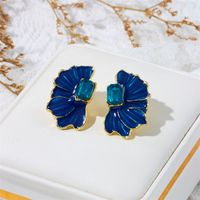 Wholesale Jewelry Ig Style Romantic Flower Alloy Rhinestones Enamel Lacquer Painting Inlay Ear Studs sku image 1