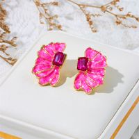 Wholesale Jewelry Ig Style Romantic Flower Alloy Rhinestones Enamel Lacquer Painting Inlay Ear Studs sku image 2