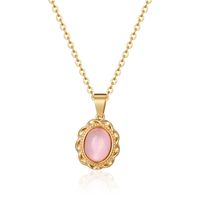 304 Stainless Steel 18K Gold Plated Casual Simple Style Inlay Oval Opal Pendant Necklace main image 3