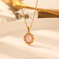 304 Stainless Steel 18K Gold Plated Casual Simple Style Inlay Oval Opal Pendant Necklace main image 4