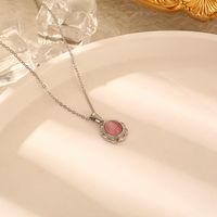 304 Stainless Steel 18K Gold Plated Casual Simple Style Inlay Oval Opal Pendant Necklace main image 5
