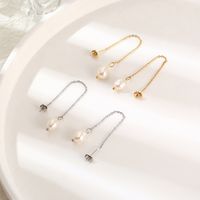 1 Pair Simple Style Printing Pearl 304 Stainless Steel 18K Gold Plated Ear Line main image 1