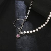 304 Stainless Steel 18K Gold Plated Hip-Hop Cool Style Pearl Chain Inlay Heart Shape Zircon Pendant Necklace main image 1
