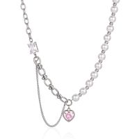 304 Stainless Steel 18K Gold Plated Hip-Hop Cool Style Pearl Chain Inlay Heart Shape Zircon Pendant Necklace sku image 1